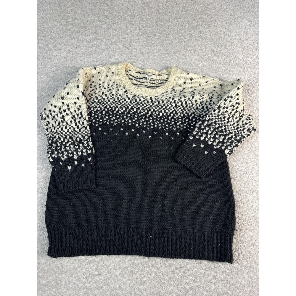 Madewell Sweater Womens Medium‎ Black Fair Isle Wool Blend Crewneck Pullover